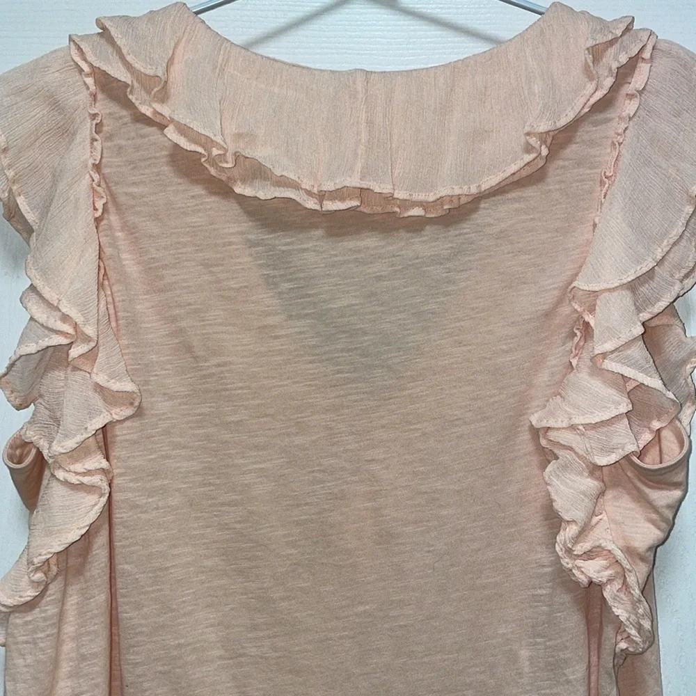 ANTHROPOLOGIE | Pink | Ruffled | Sleeveless | V-Neck | T-Shirt Blouse | Size M - Picture 4 of 14